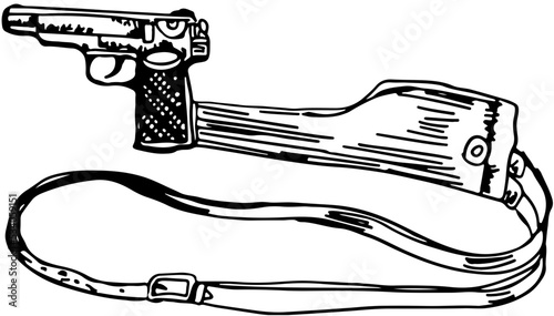 old recoilles rifles, mortras and individual weapons automatic pistol with holser stock (attachment) fixed in vector