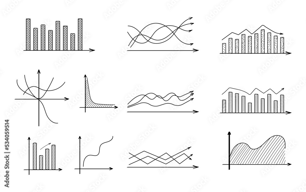 Doodle chart, graph set vector. Business bubble set sketch vector ink