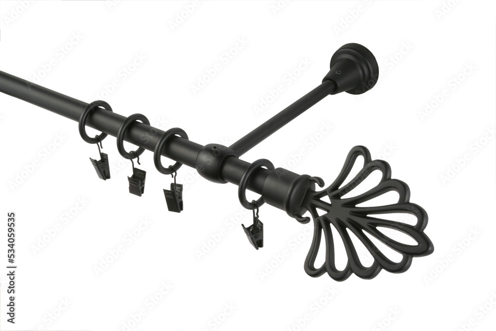 Metal curtain cornice and finials on the white background. Metal ending for cornices. Metal curtain cornice and finials on the white background. Metal ending for cornices.