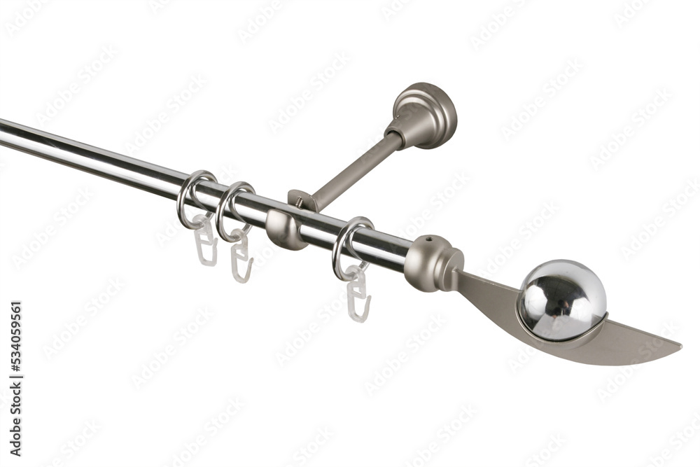 Metal curtain cornice and finials on the white background. Metal ending for cornices. Metal curtain cornice and finials on the white background. Metal ending for cornices.