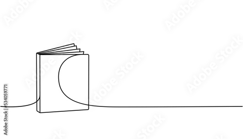 Closed book one line continuous drawing. Bookstore, library continuous one line illustration. Vector minimalist linear illustration.