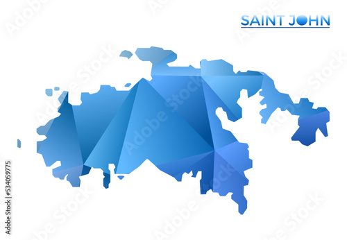 Vector polygonal Saint John map. Vibrant geometric island in low poly style. Awesome illustration for your infographics. Technology, internet, network concept.