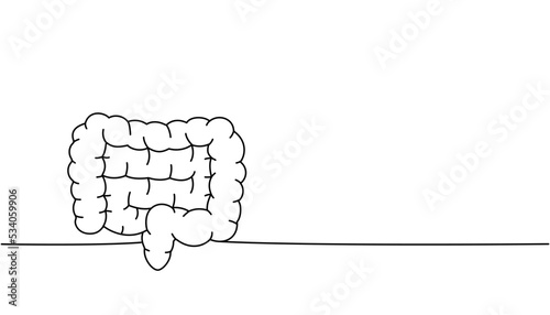 Human intestines one line continuous drawing. Human organ continuous one line illustration. Vector minimalist linear illustration.