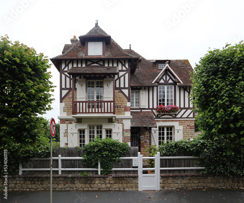 Magnificent traditional half timbered facade in Cabourg, Normandy