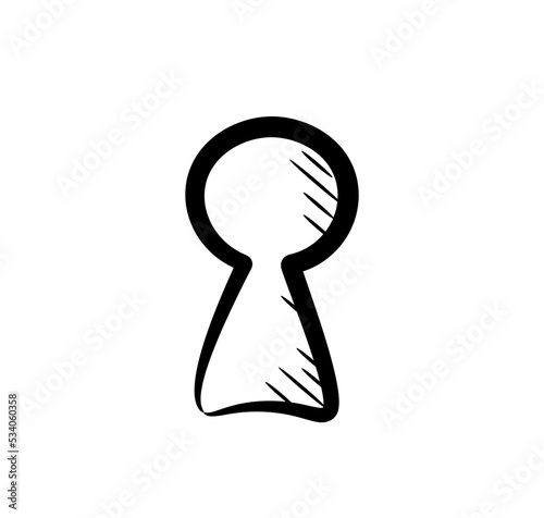 Keyhole symbol. Line drawing simple black key hole icon. Hand drawn in doodle style. Isolated vector illustration.