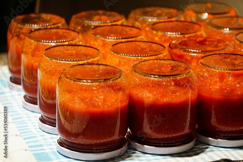 Tomato sauce in the jars traditional prep for the winter months