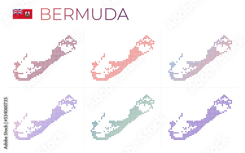 Bermuda dotted map set. Map of Bermuda in dotted style. Borders of the island filled with beautiful smooth gradient circles. Modern vector illustration.