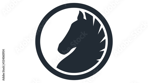 A black chess knight in a round frame. Dark Chess horse logo