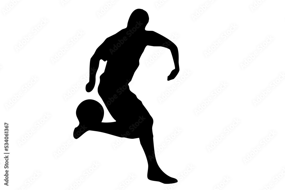 Black figure of a football player with a ball