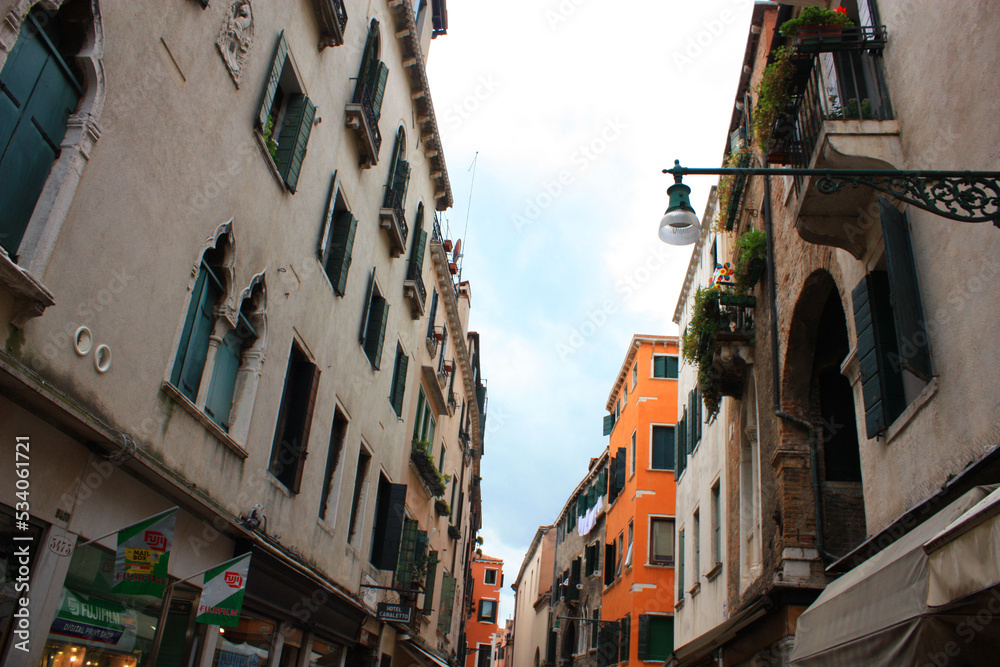 Vintage streets and historic stone houses in Venice, Italy