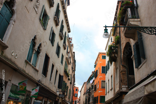 Vintage streets and historic stone houses in Venice, Italy