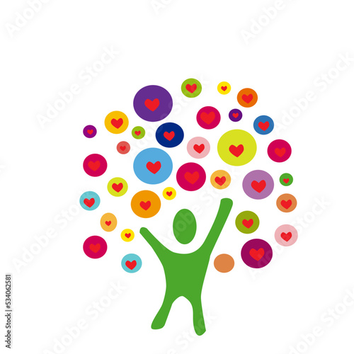 Árbol humano con corazones.