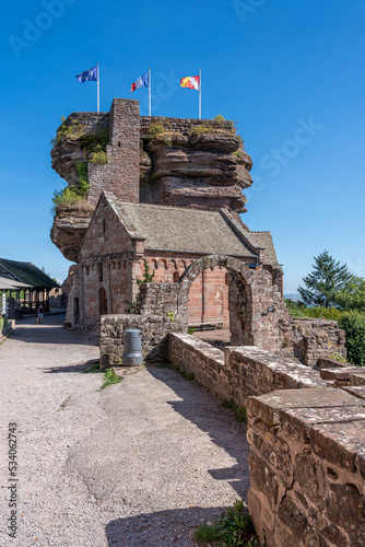 Saverne, France - 09 04 2022: View of Haut-Barr Castle and the Alsace plain photo