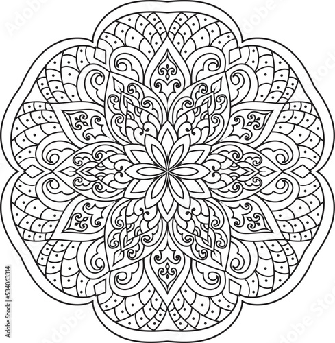 Mandala isolated on the white background.Doodle pattern.ornament design for coloring page