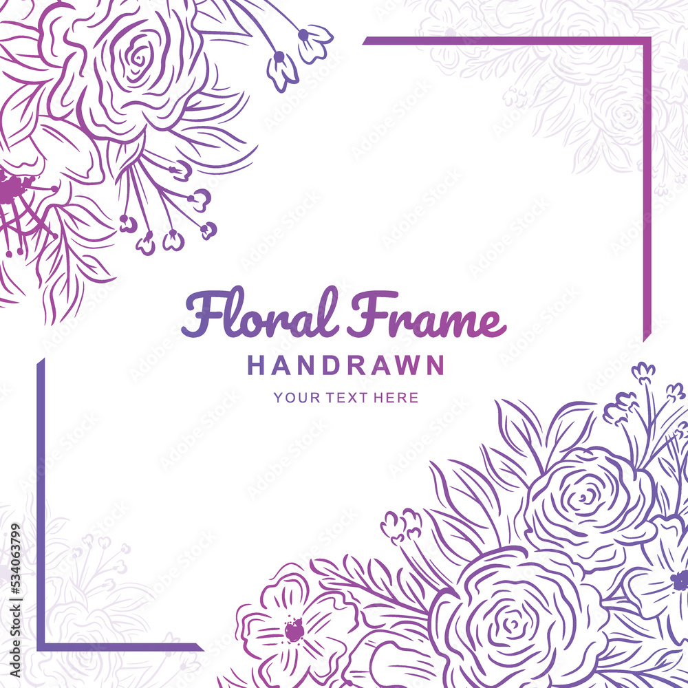 Hand drawn pink floral frame background
