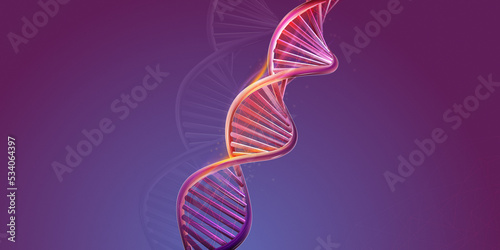 DNA double helix structure on a purple background.