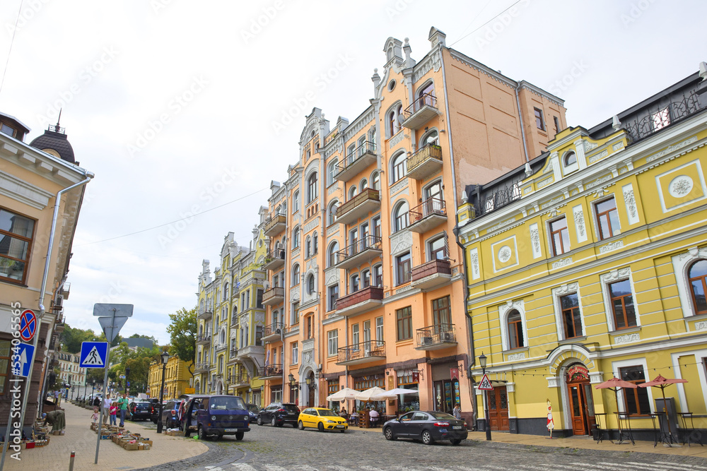 Historical street Andreevsky descent in downtown of Kyiv, Ukraine