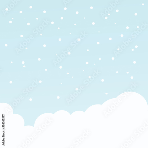 Fototapeta Naklejka Na Ścianę i Meble -  Blue sky background filled with white clouds with flying snowflakes. Soft and calm background. Suitable for children's or adults' background designs