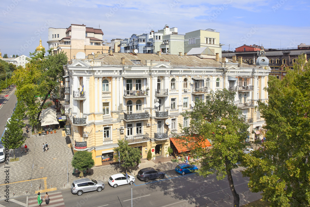 Architecture of Podol district with historical buildings in Kyiv, Ukraine