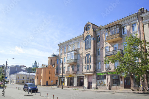 Historical building in Podol district in Kyiv, Ukraine 