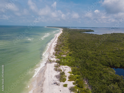 Cayo Costa Island Beach, Florida Close to Pine Island, Bokeelia Sanibel, white sands aerial drone view © Sam Foster
