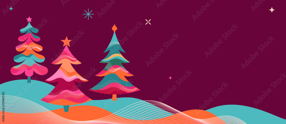 Colorful Christmas Trees Background and Packaging Design