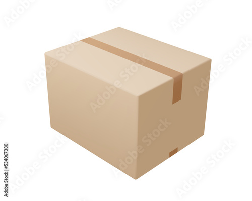 Cardboard or carton realistic delivery boxes with scotch tape and labels.