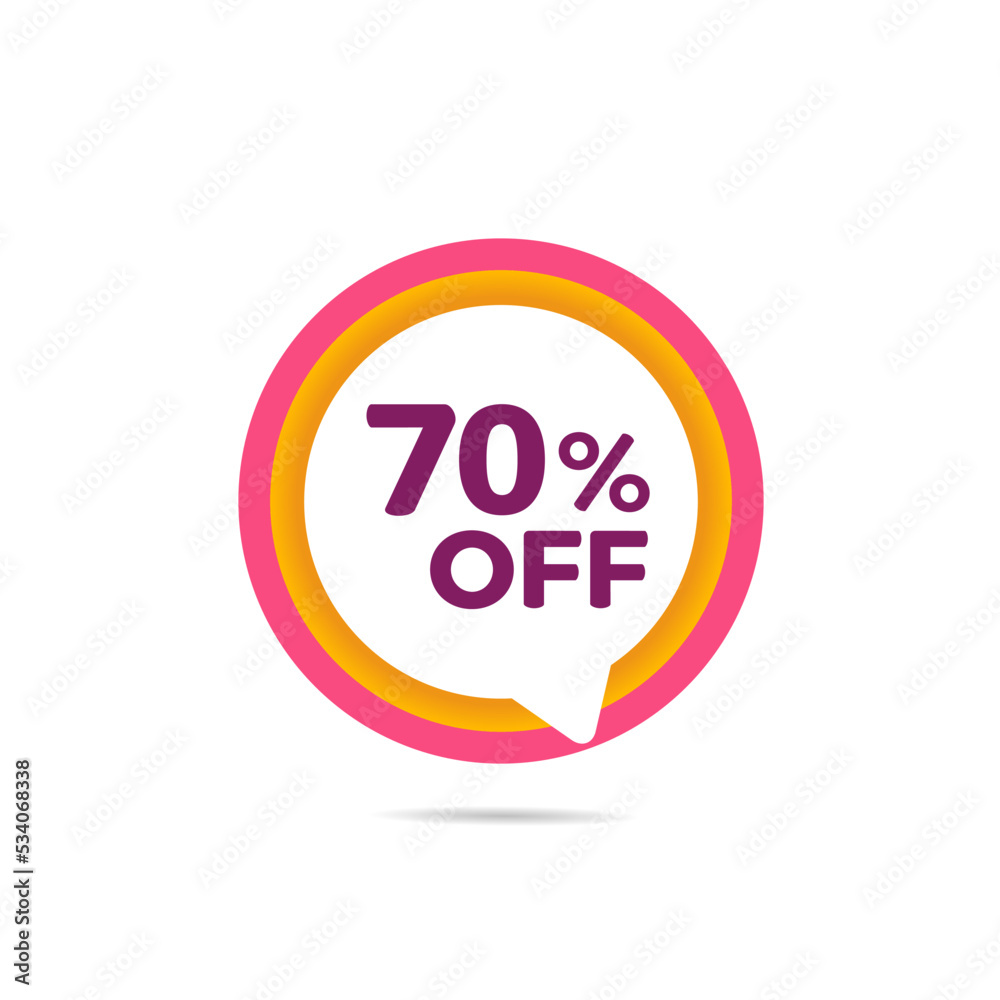 70% off, colorful balloon on white background with discount tag for promotion and offers 70% off, colorful balloon on white background with discount tag for promotion and offers