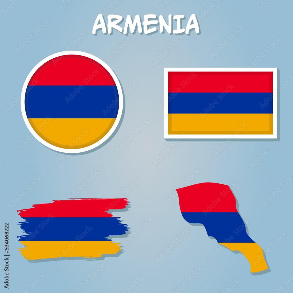 Map of Armenia, vector design shape of Armenia map filled up with Armenian flag colors. Map of Armenia, vector design shape of Armenia map filled up with Armenian flag colors.