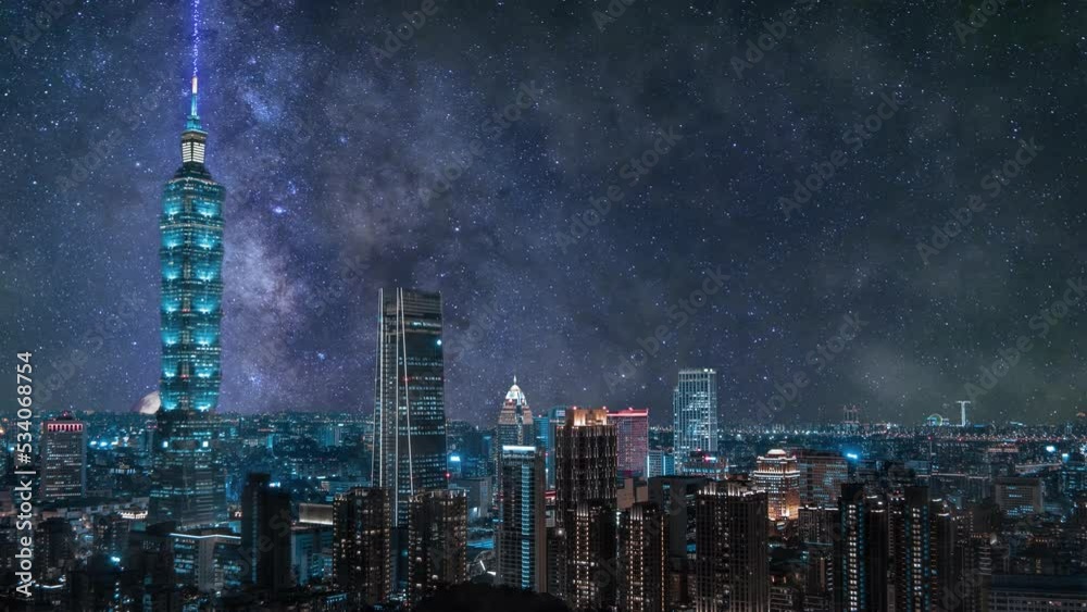 Taipei City Milky Way Moon Cinemagraph Loop Timelapse