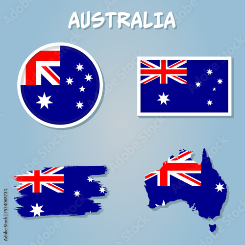 Australia map with flag outline of australian state with a national flag.