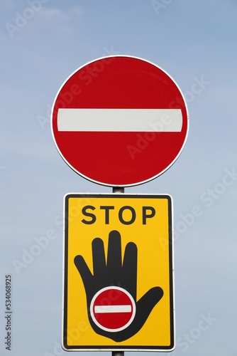 Stop road sign in Denmark photo