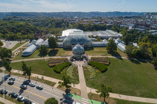 Phipps Conservatory and Botanical Gardens in Pittsburgh, Pennsylvania. Schenley Park's horticulture hub features botanical gardens and a steel glass Victorian greenhouse photo