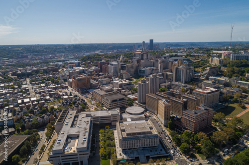 University of Pittsburgh, Hillman Library in Foreground. Cityscape in Background. Pennsylvania. © Mindaugas Dulinskas