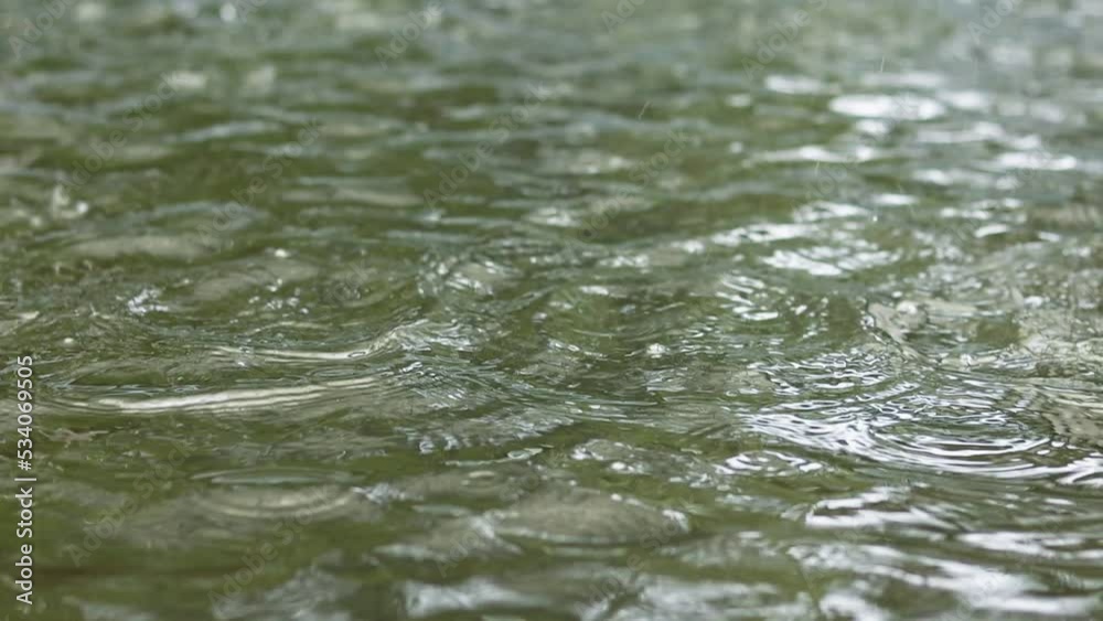 Slow motion water drops falling on rain water puddle
Slow motion water drops falling on rain water puddle