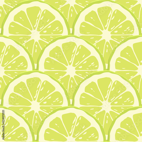 Vector Citrus Fruit Seamless Pattern with Green Lime Round Pieces. Design Element for Wallpapers  Invitations  Cards  Prints  Web  Gifts  Textile  Apparel. Fruit Print  Freshness Concept  Lemonade