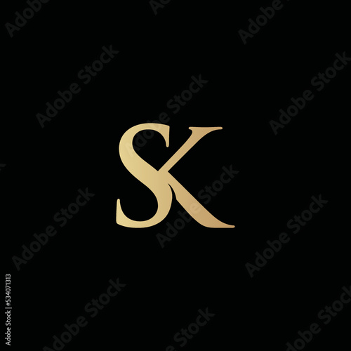 Elegant luxury gold monogram initial vector logo SK