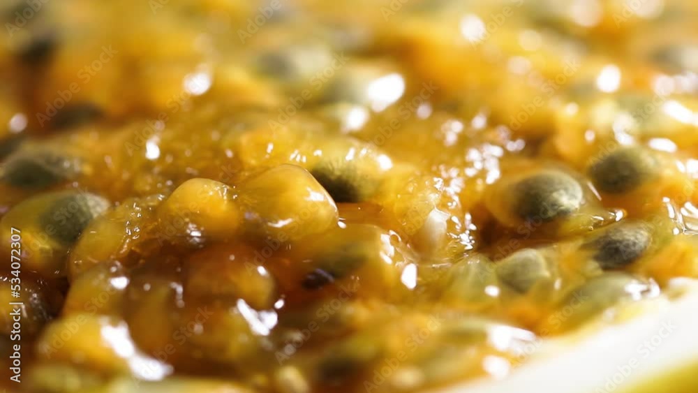 Closeup of passion fruit pulp with peel. Closeup of passion fruit pulp with peel.