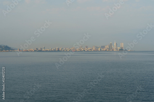 Morning panoramic view of the coast of Batumi and the Black Sea.