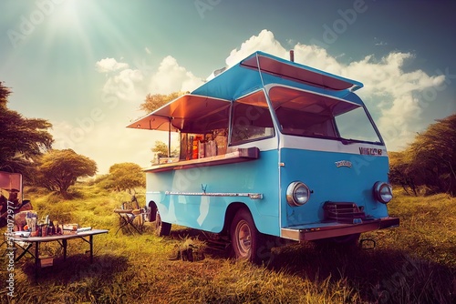 Retro blue Food truck