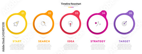 Timeline infographic design with 5 options or steps. Infographics for business concept. Can be used for presentations workflow layout, banner, process, diagram, flow chart, info graph, annual report.