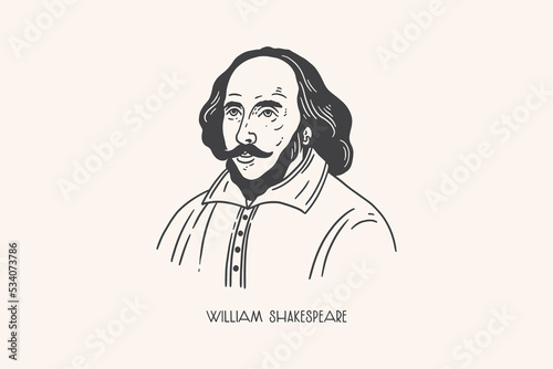 Black and white portrait of William Shakespeare. National poet and playwright of England. Vector illustration on a light isolated background. photo