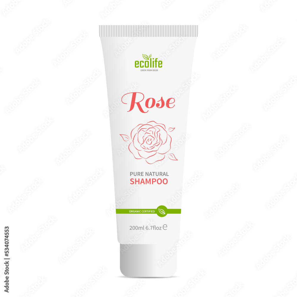 Packing shampoo with rose. Vector package design Packing shampoo with rose. Vector package design