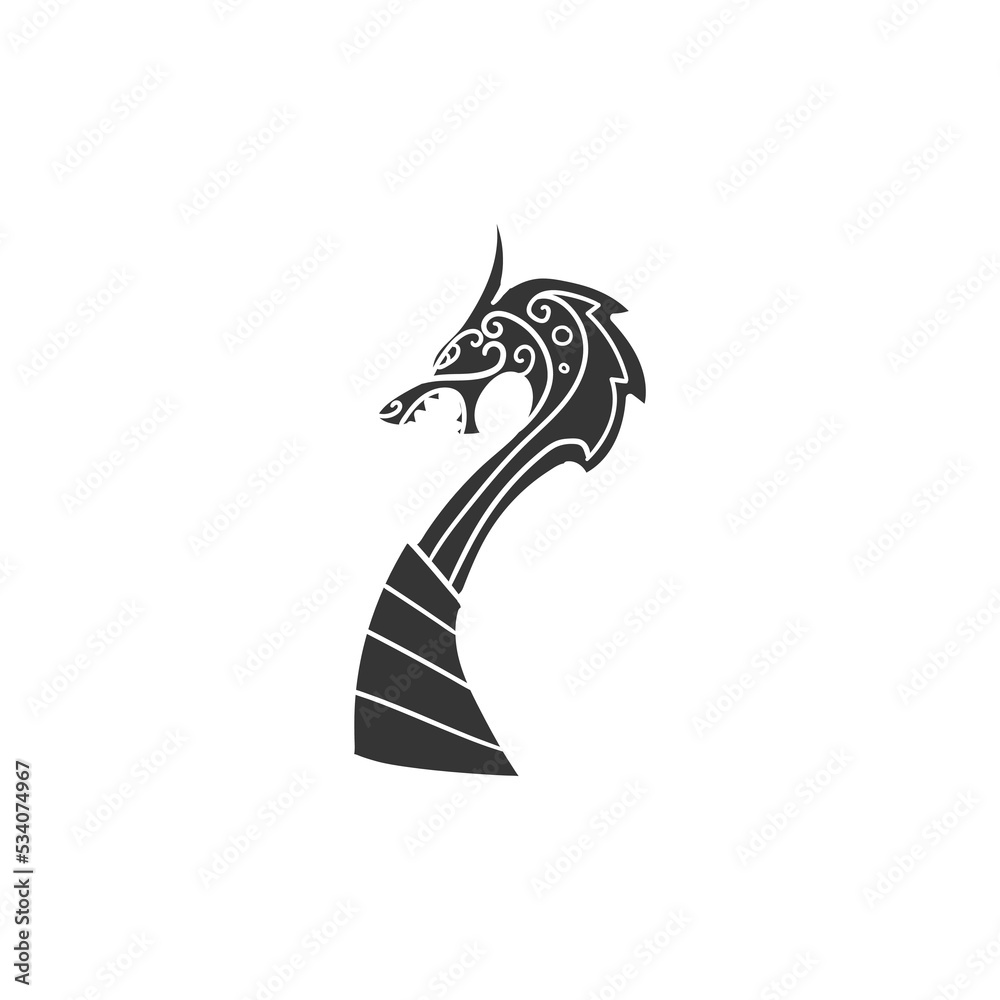 Viking Figurehead Icon Silhouette Illustration. Norse Boat Vector Graphic Pictogram Symbol Clip Art. Doodle Sketch Black Sign. - obrazy, fototapety, plakaty 