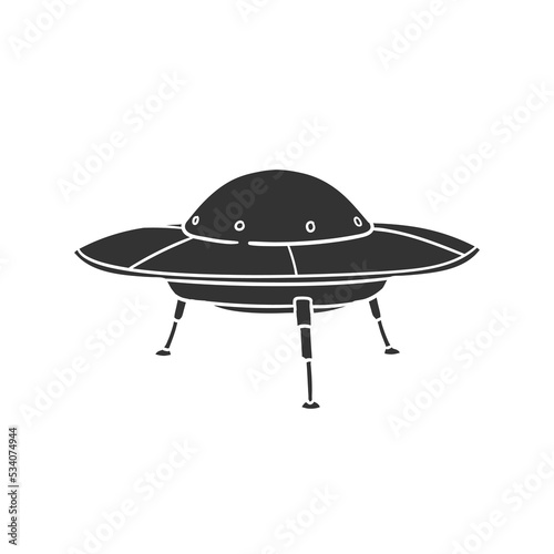 UFO Icon Silhouette Illustration. Alien Vector Graphic Pictogram Symbol Clip Art. Doodle Sketch Black Sign.