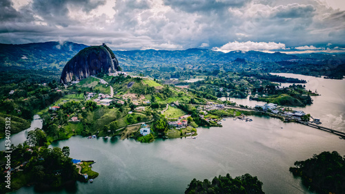 El penol tourist attraction in guatape aerial view scenic landscape medellin Colombia travel destination  photo