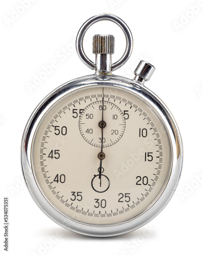 old antique stopwatch isolated on white background