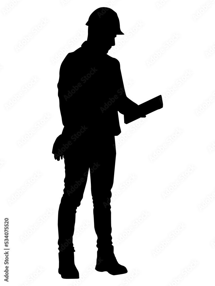 Silhouette of worker with a helmet. Vector flat style illustration isolated on white