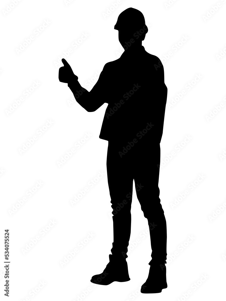 Silhouette of worker with a helmet. Vector flat style illustration isolated on white Silhouette of worker with a helmet. Vector flat style illustration isolated on white