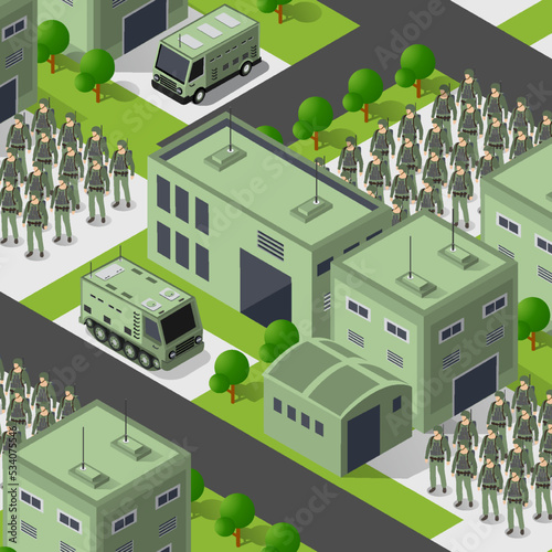 Background 3D illustration army armed troop isometric armed military